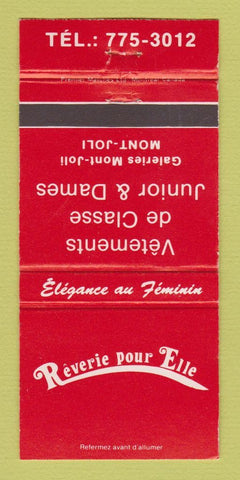 Matchbook Cover - Reverie Pour Elle Mont Goli QC WEAR 30 Strike
