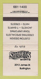 Matchbook Cover - Shakey's Shirts Clothes Burlington ON WEAR 30 Strike