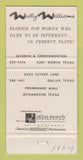 Matchbook Cover - Wally Williams Dallas Fort Worth TX WEAR 30 Strike
