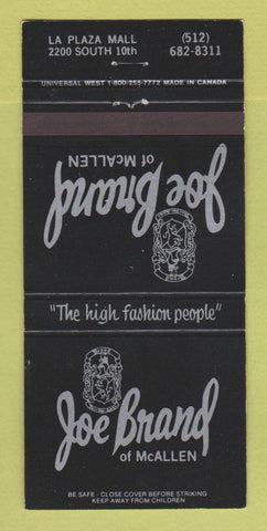 Matchbook Cover - Joe Brand McAllen TX Clothes 30 Strike