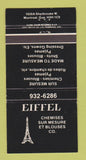 Matchbook Cover - Eiffel Chemises Clothes Montreal QC 30 Strike