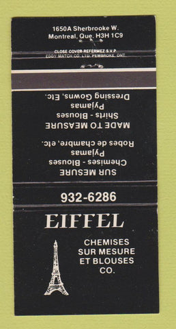 Matchbook Cover - Eiffel Chemises Clothes Montreal QC 30 Strike