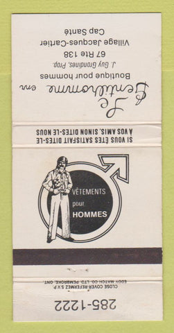 Matchbook Cover - Le Gentilhomme Clothes Village Jacques Cartier QC 30 Strike