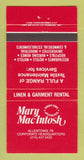 Matchbook Cover - Mary MacIntosh Linen Garment Rental Allentown PA 30 Strike