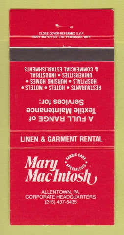Matchbook Cover - Mary MacIntosh Linen Garment Rental Allentown PA 30 Strike