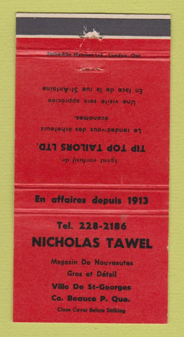 Matchbook Cover - Nicholas Tawel Tailors Clothes Beauce QC RED 30 Strike