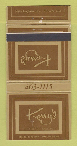 Matchbook Cover - Kerry's Men's Clothes Toronto ON 30 Strike