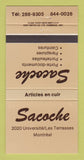 Matchbook Cover - Sacoche Montreal QC Clothes 30 Strike