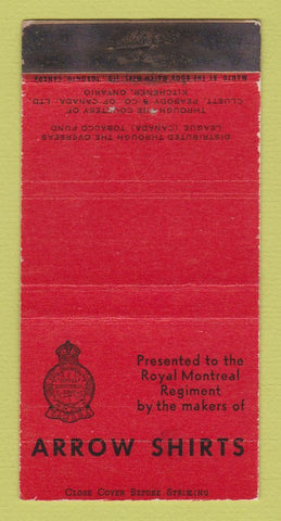 Matchbook Cover - Arrow Shirts Canada Military Montreal QC WORN 30 Strike