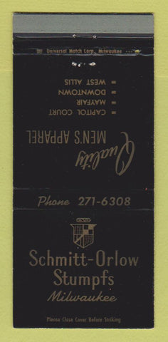Matchbook Cover - Schmitt Orlow Stumpfs Men's Clothes Milwaukee WI 30 Strike