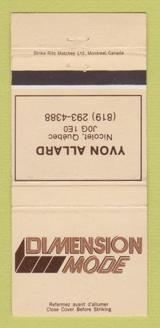 Matchbook Cover - Dimension Mode Clothes Allard Nicolet QC 30 Strike