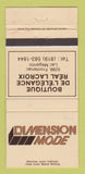 Matchbook Cover - Dimension Mode Clothes Lac Megantic QC 30 Strike