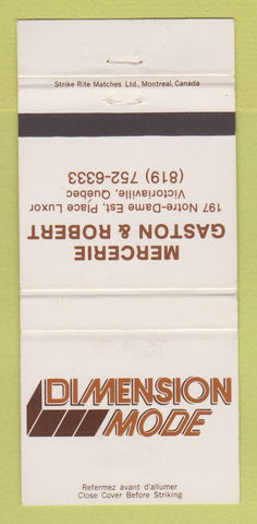 Matchbook Cover - Dimension Mode Clothes Victoriaville QC WEAR 30 Strike