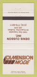 Matchbook Cover - Dimension Mode Clothes Denis Cusson St Hyacinthe QC 30 Strike