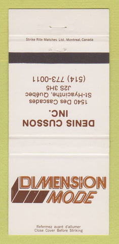 Matchbook Cover - Dimension Mode Clothes Denis Cusson St Hyacinthe QC 30 Strike