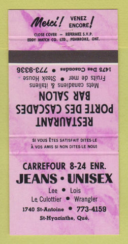 Matchbook Cover - Carrefour 8 24 Jeans St Hyacinthe QC  30 Strike