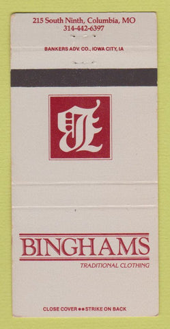 Matchbook Cover - Binghams Clothing Columbia MO WEAR 30 Strike