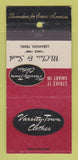 Matchbook Cover - Varsity Town Clothes McClain Smith Lebanon TN 30 Strike