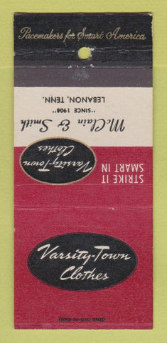 Matchbook Cover - Varsity Town Clothes McClain Smith Lebanon TN 30 Strike