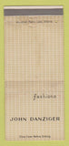 Matchbook Cover - John Danzinger Clothes WORN 30 Strike