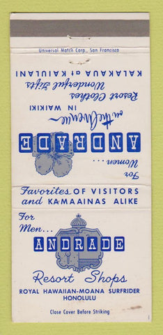 Matchbook Cover - Andrade Resort Clothes Honolulu Hawaii WEAR 30 Strike