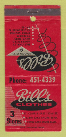 Matchbook Cover - Bill's Men's Clothes Cleveland OH 30 Strike