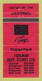Matchbook Cover - Fahlman Dept Stores Camrose Weaskiwin Fox Creek AB 30 Strike