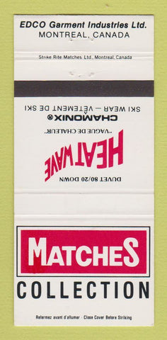 Matchbook Cover - Matches Collection Heatwave Clothes Montreal QC Ski 30 Strike
