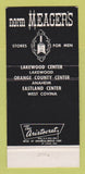 Matchbook Cover - Norm Meager's Men's Clothes Lakewood Anaheim CA 30 Strike