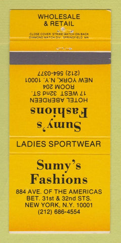 Matchbook Cover - Sumy's Fashions Clothes New York City Hotel Aberdeen 30 Strike