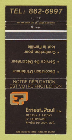 Matchbook Cover - Ernest & Paul Rayons Fabric Riviere Du Loup QC WEAR 30 Strike