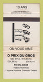 Matchbook Cover - O Prix Du Gros Jeans Dolbeau QC WORN 30 Strike