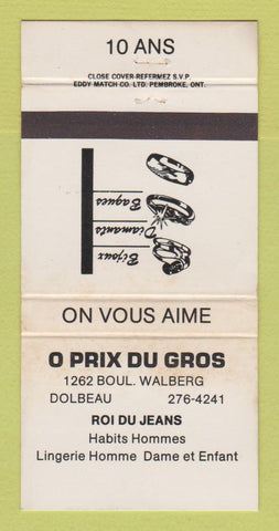 Matchbook Cover - O Prix Du Gros Jeans Dolbeau QC WORN 30 Strike