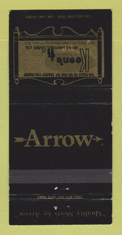 Matchbook Cover - Arrow Men's Clothes Keen's Quesnel BC WEAR 30 Strike