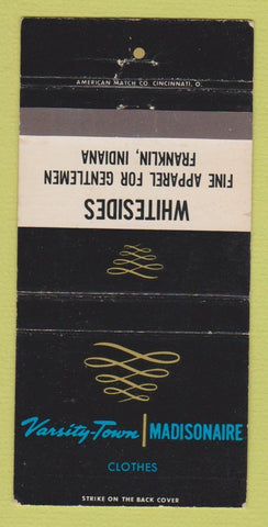 Matchbook Cover - Varsity Town Clothes Whitesides Franklin IN WEAR 30 Strike