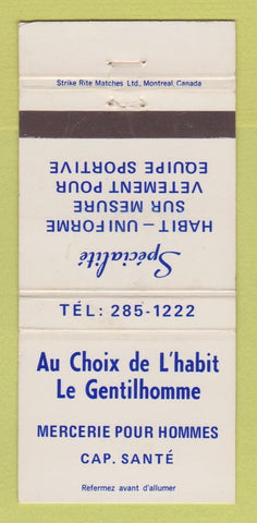 Matchbook Cover - Au Choix de L'habit Le Gentilhomme Cap Sante QC WEAR 30 Strike