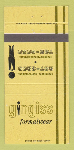 Matchbook Cover - Gingiss Formal Clothes Independence MO 30 Strike