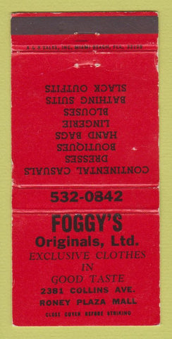 Matchbook Cover - Foggy's Clothes Miami FL WEAR 30 Strike