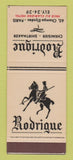 Matchbook Cover - Rodrigue Clothes Shirts Paris France SAMPLE