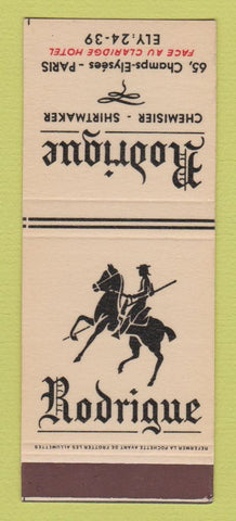 Matchbook Cover - Rodrigue Clothes Shirts Paris France SAMPLE