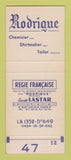 Matchbook Cover - Rodrigue Clothes Shirts Paris France SAMPLE
