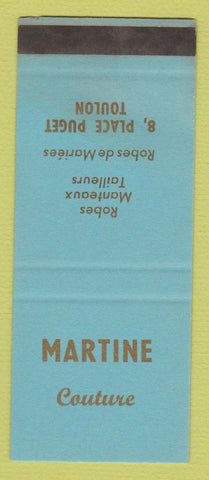 Matchbook Cover - Martine Couture Clothes Toulon France SAMPLE WEAR