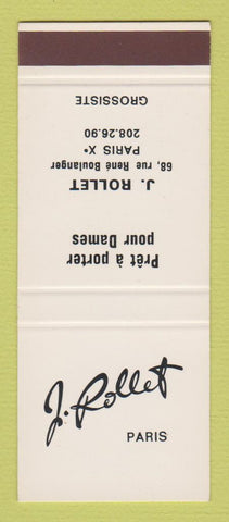 Matchbook Cover - J Rollet Paris France Clothes SAMPLE