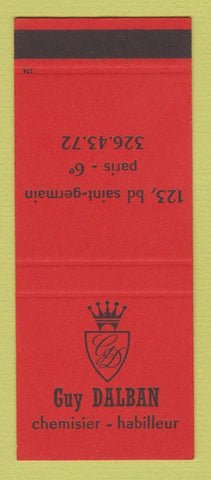 Matchbook Cover - Guy Dalban Men's Clothes Paris France SAMPLE