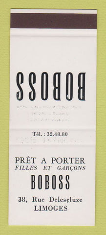 Matchbook Cover - Boboss Limoges France Clothes SAMPLE WEAR
