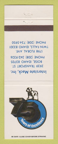Matchbook Cover - Mack Semi Trucks 75th Twin Falls Boise ID