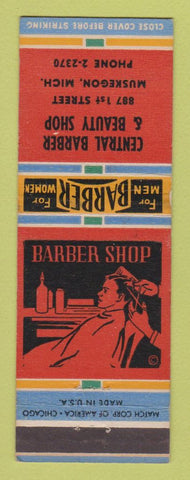 Matchbook Cover - Central Barber & Beauty Shop Muskegon MI