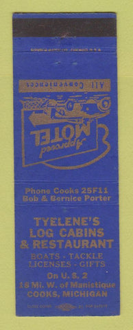 Matchbook Cover - Tyelene's Log Cabins Restaurant Cooks MI