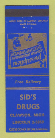 Matchbook Cover - Sid's Drug Store Clawson MI