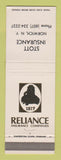 Matchbook Cover - Reliance Insurance Stott Agency Norwich NY